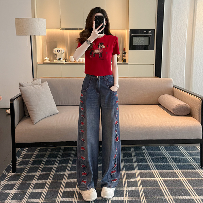 Men'S Fashion Jeans - 레트로 반팔 정장 여성 새로운 여름