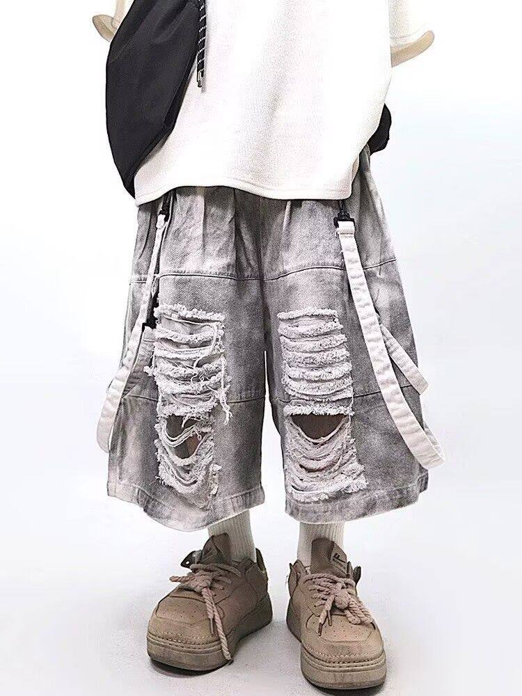 Men'S Fashion Jeans - 레트로 힙합 남성용 찢어진 청바지 여름