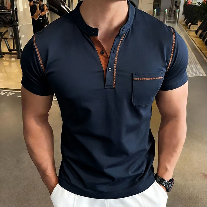 Men'S Fashion Polo Shirt - 새로운 여름 남성용 헨리 칼라 반팔