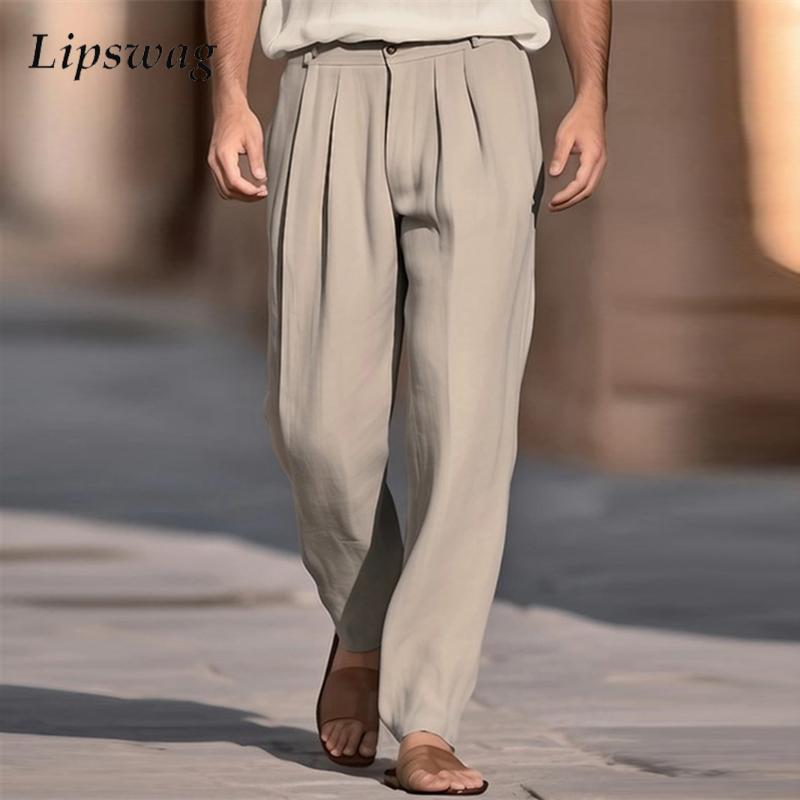 캐주얼 통기성 솔리드 컬러 리넨 바지 남성 봄 여름 데 - Men'S Fashion Linen Pants 리뷰 및 가격