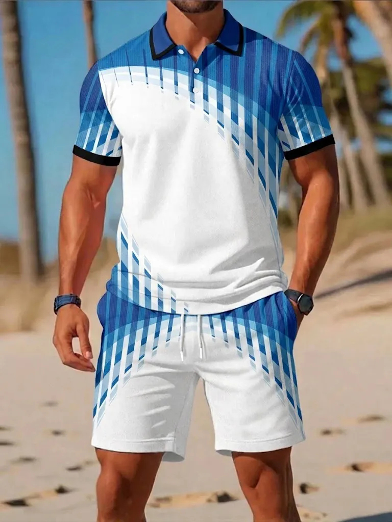 남성 여름 티셔츠 세트 패션 버튼 폴로 셔츠 및 반바지 - Men'S Fashion Polo Shirt 리뷰 및 가격