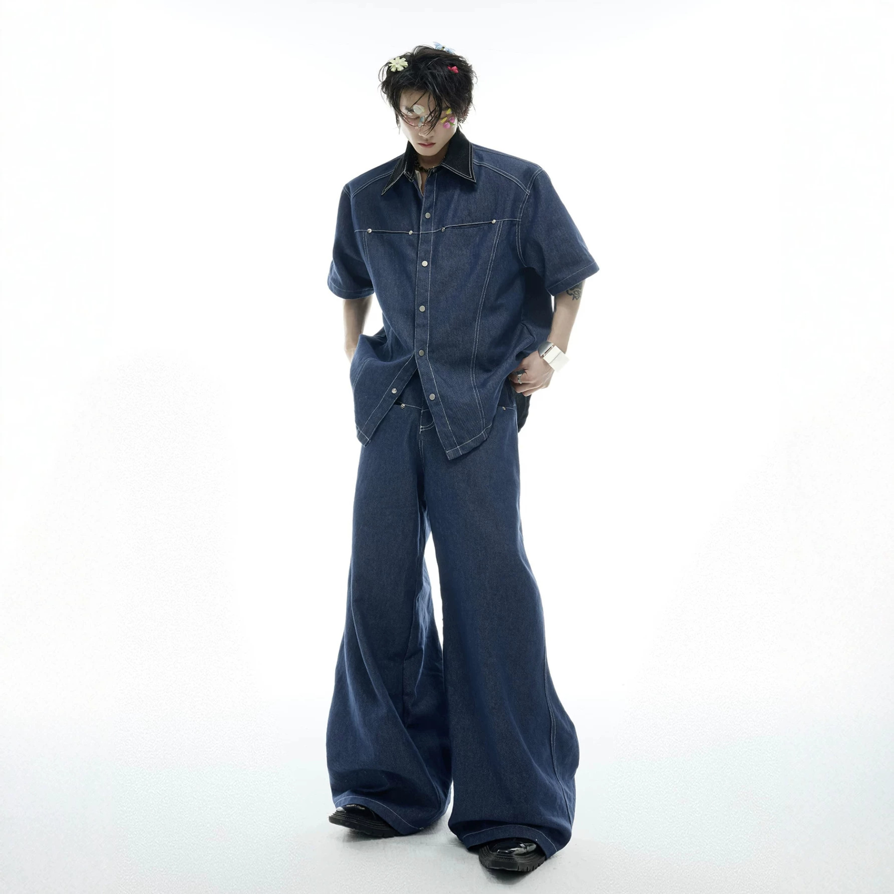 여름 남성 데님 매칭 세트 아메리칸 패션 하이 스트리트 - Men'S Fashion Jeans 리뷰 및 가격