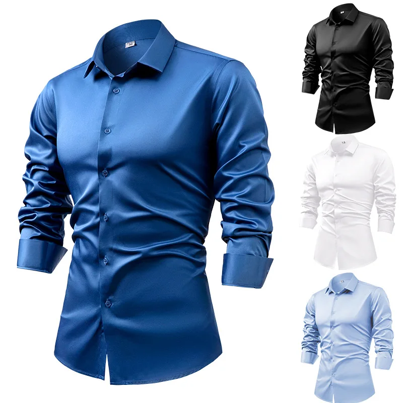 남성용 로얄 블루 실크 새틴 긴팔 원피스 셔츠, 네이비 - Dress Shirt Non-Iron 리뷰 및 가격