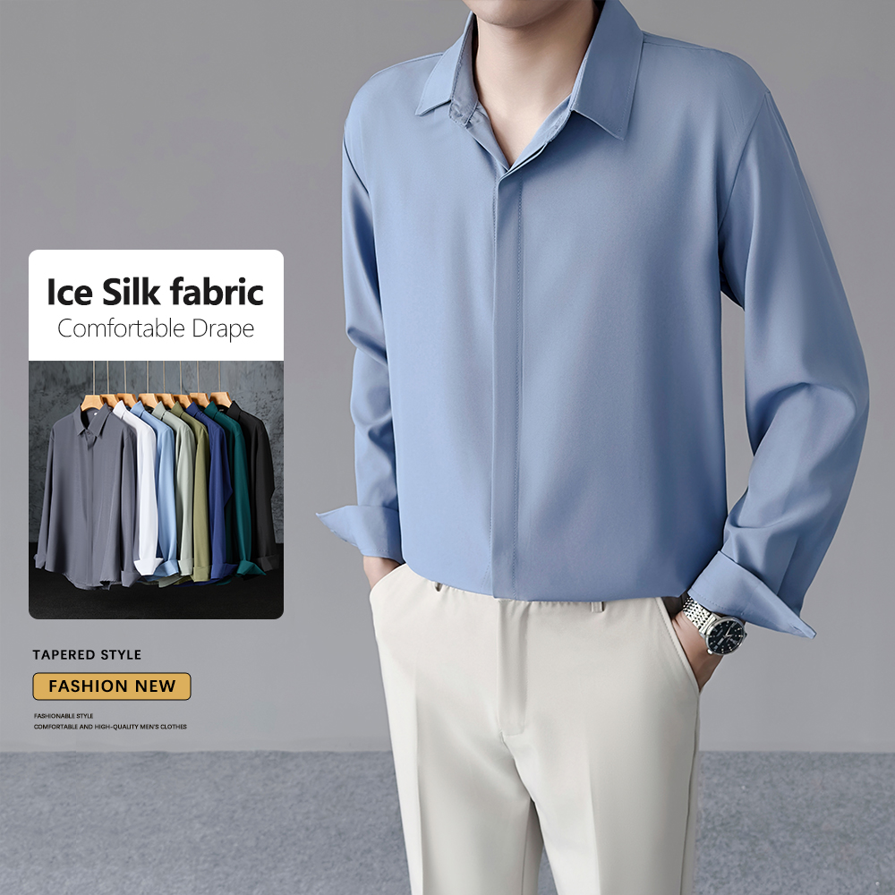 봄 여름 얇은 남성용 시원한 아이스 실크 셔츠 포멀 비 - Dress Shirt Non-Iron 리뷰 및 가격