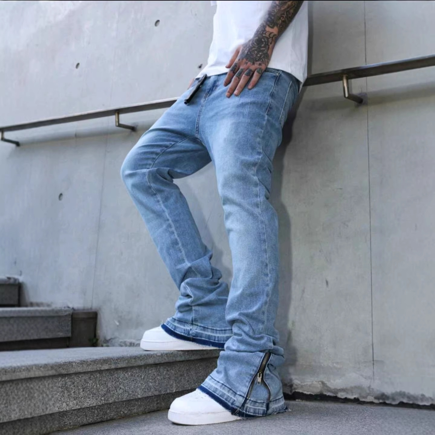 남성용 워싱 라이트 블루 진 루즈 스트레이트 레그 벨  - Men'S Fashion Jeans 리뷰 및 가격
