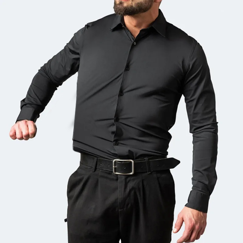 약간의 탄력성 남성용 긴팔 비즈니스 캐주얼 셔츠 솔리드 - Dress Shirt Non-Iron 리뷰 및 가격