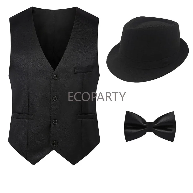 코스튬 포효하는 개츠비 갱스터 조끼, 페도라 모자, 활 - Men'S Fashion Roaring 20S 리뷰 및 가격